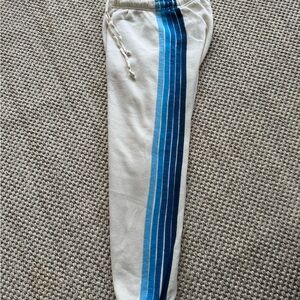 Aviator Nation Women’s 5-Stripe Sweatpants, Vintage White/Blue, XS